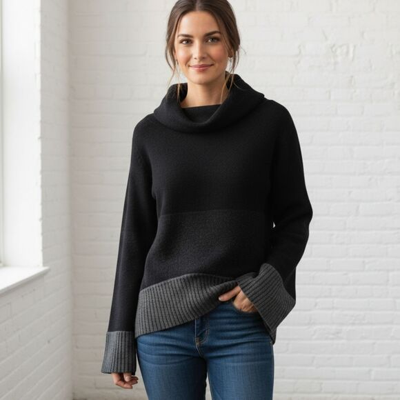 Maria Cher Sweater 1/US S Black Gray Colorblock Angora Wool Cowl Neck Argentina - Picture 1 of 16
